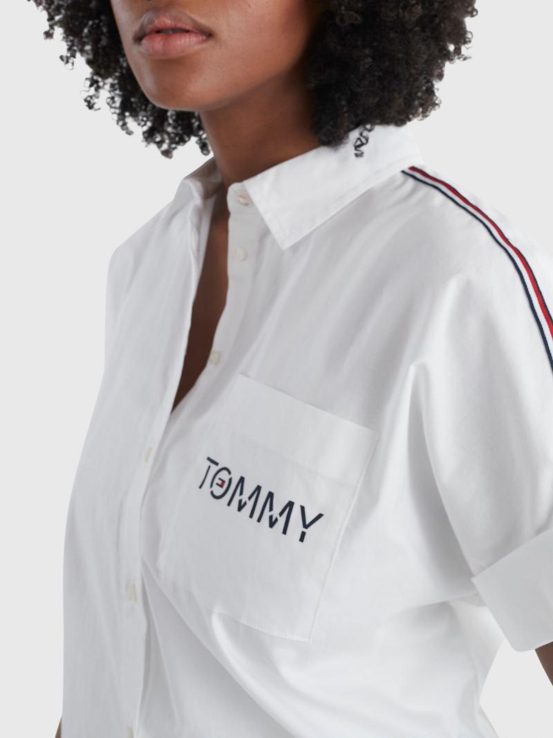 Női Tommy Hilfiger Logo Rövid-Sleeve Square Ingek Fehér | HU 287SGL